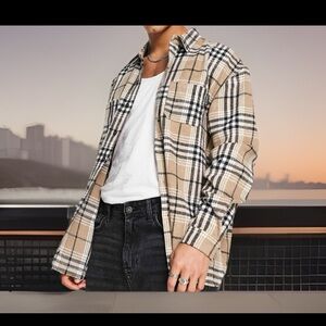 ASOS Design Plaid Tan Double Pockets Wool Blend Button Down Mid-weight Jacket